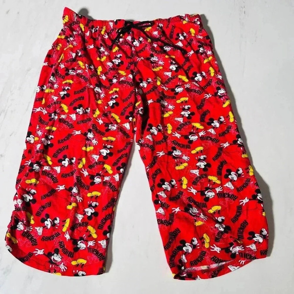 Mickey Mouse Fleece Pajama Pant Capris X-Large Cotton Red Lounge Sleep Women's - Picture 1 of 5